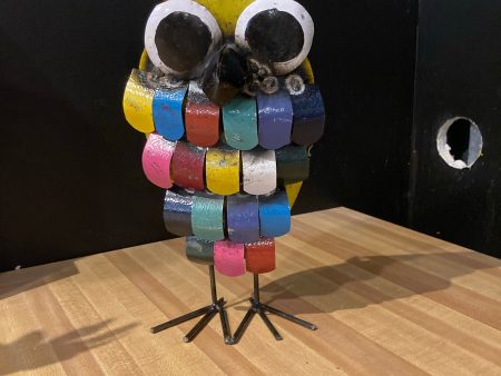 (*Sold) Confetti Colored Owl Yellow 1ft tall - Metal Yard Art For Cheap