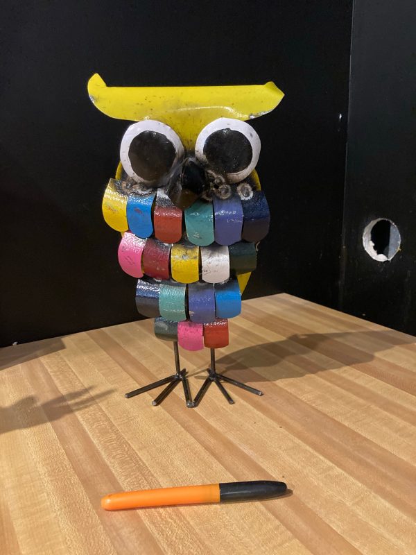 (*Sold) Confetti Colored Owl Yellow 1ft tall - Metal Yard Art For Cheap