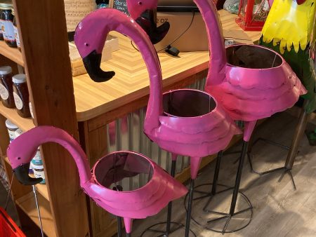 (*Sold 10 8) 4ft Flamingo Planter (middle one shown in picture)  - Metal Yard Art For Cheap