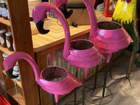 (*Sold 10 23) 3ft Flamingo Planter (smallest one shown)  - Metal Yard Art Cheap