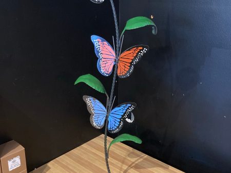 (*Sold 10 26) Triple Butterfly Stand 3ft Tall - Metal Yard Art on Sale