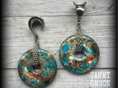 Turquoise ocean jasper ear weights-Gauged earrings on Sale