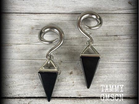 Black obsidian gauged earrings Sale