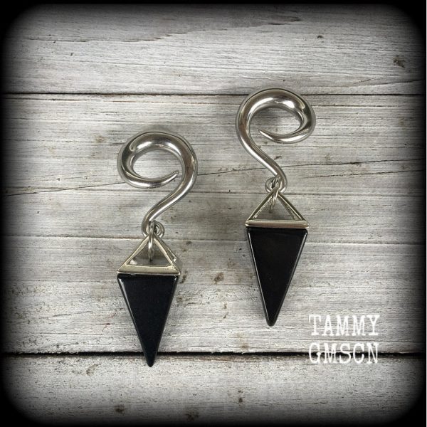 Black obsidian gauged earrings Sale