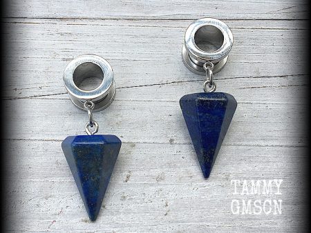 Lapis lazuli tunnel earrings-Gemstone gauged earrings Online now