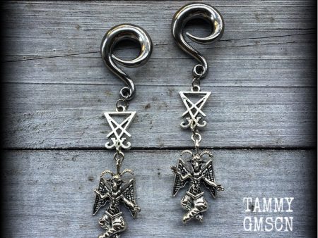 Baphomet and Sigil of Lucifer ear weights Sale