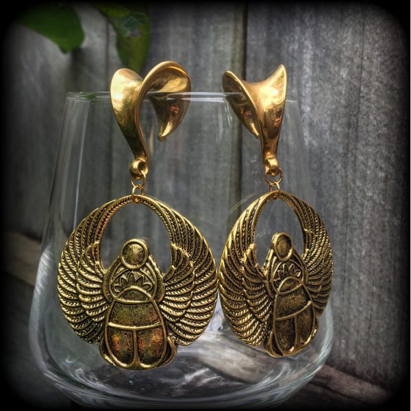 Scarab beetle gauged earrings For Discount