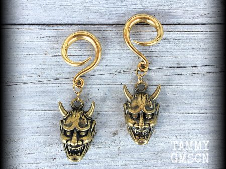 Brass Hannya mask gauged earrings-Hannya ear weights Supply