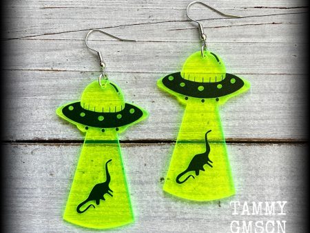 UFO earrings-Dinosaur abduction earrings Cheap