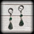 Moss jasper gauged earrings-Gemstone ear hangers Online now