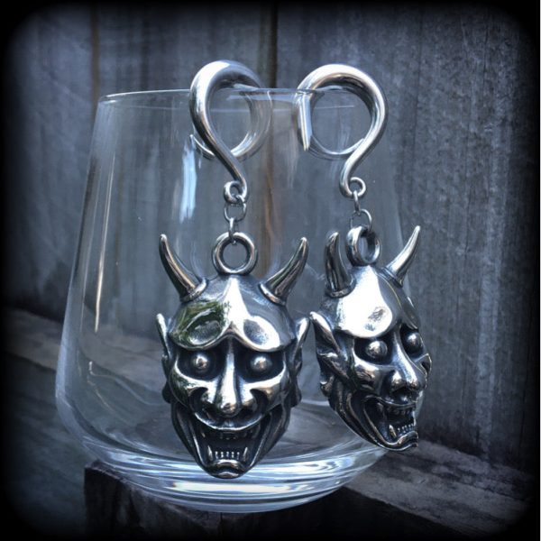 Hannya Mask gauged earrings For Discount