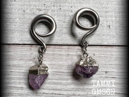 Amethyst ear hangers-Gauged earrings For Cheap