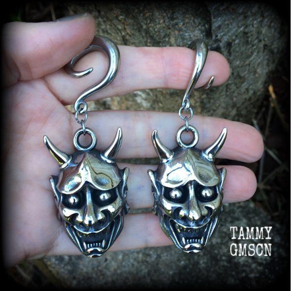 Hannya Mask gauged earrings For Discount