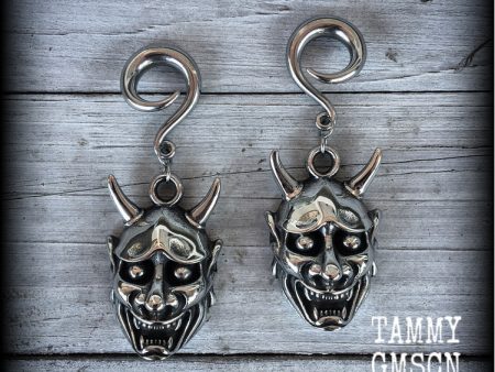 Hannya Mask gauged earrings For Discount