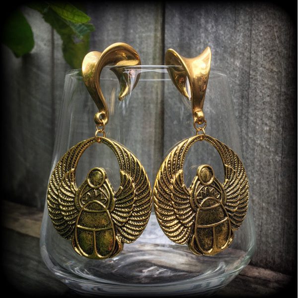 Scarab beetle gauged earrings For Discount