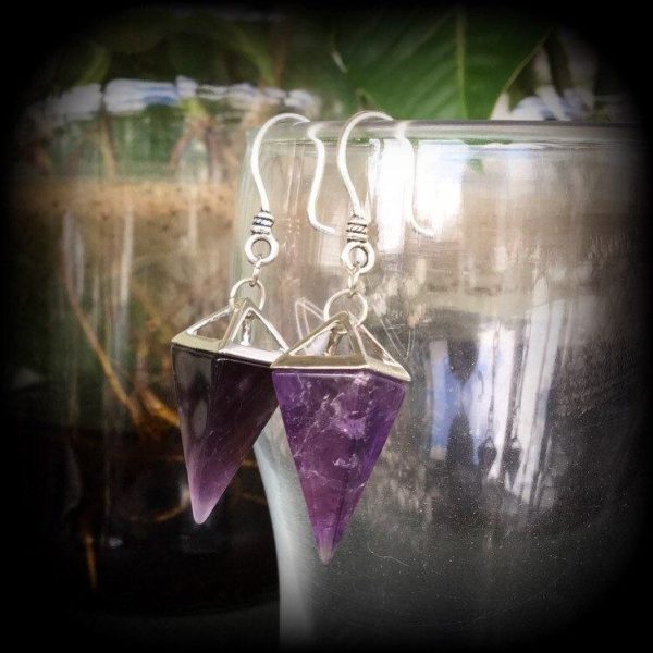 Amethyst earrings-Gemstone ear hangers Sale