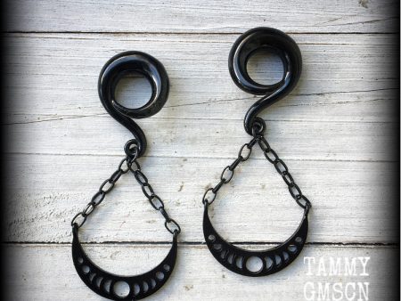 Black moon phase gauged earrings Discount