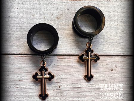 Christian cross tunnel earrings-Ear gauges For Sale