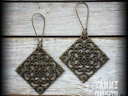 Antique bronze mandala earrings-Art nouveau earrings For Sale