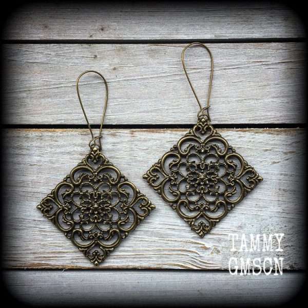 Antique bronze mandala earrings-Art nouveau earrings For Sale