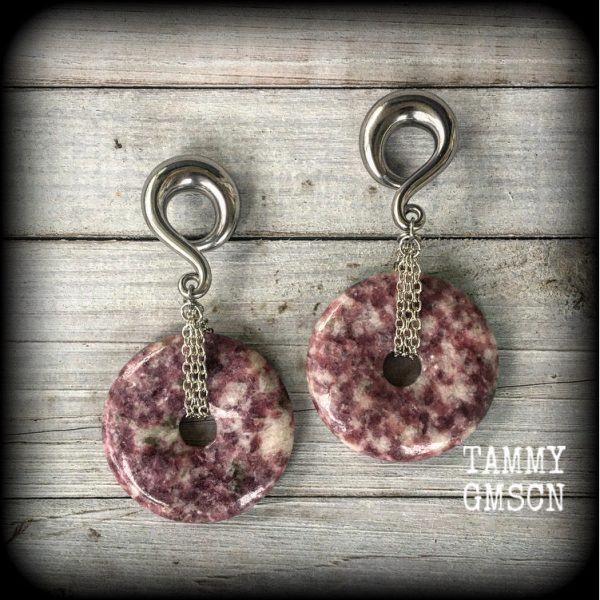 Lepidolite gauged earrings-Ear weights on Sale