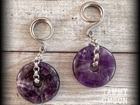 Amethyst gauged earrings-Gemstone ear gauges Supply