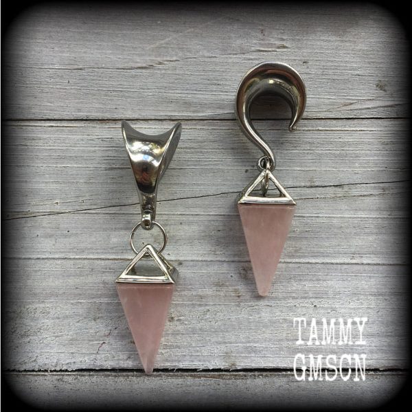 Rose quartz gauged earrings-Gemstone ear weights Online