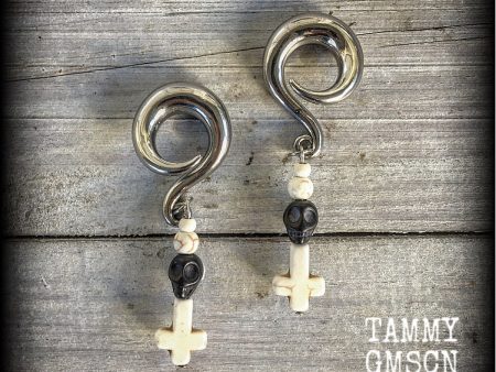 Baron Samedi skull gauged earrings-Voodoo ear hangers Online Sale