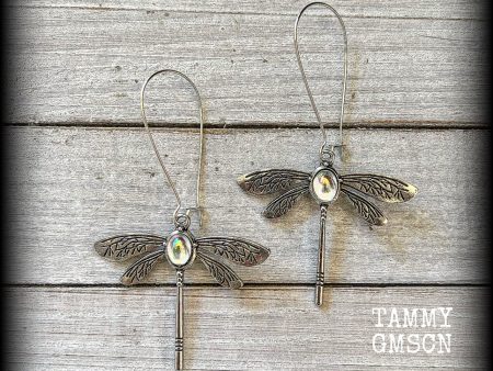 Antique silver dragonfly earrings-Cottagecore jewelry on Sale