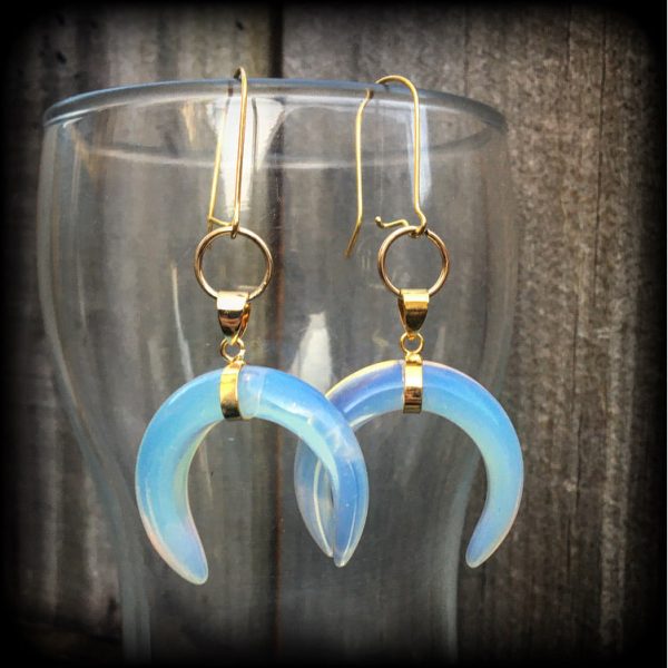 Opalite earrings-Double horn gemstone earrings Fashion