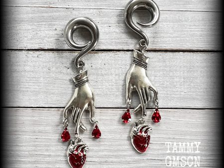 Bleeding heart gauged earrings-Gothic ear hangers Sale