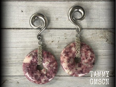 Lepidolite gauged earrings-Ear weights on Sale