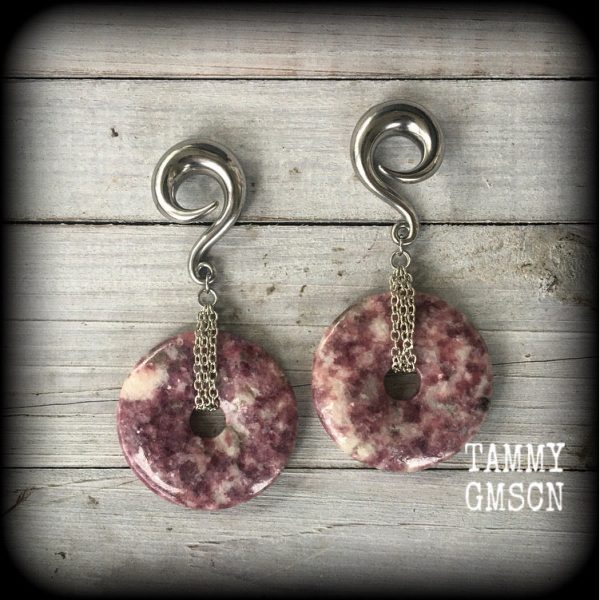 Lepidolite gauged earrings-Ear weights on Sale