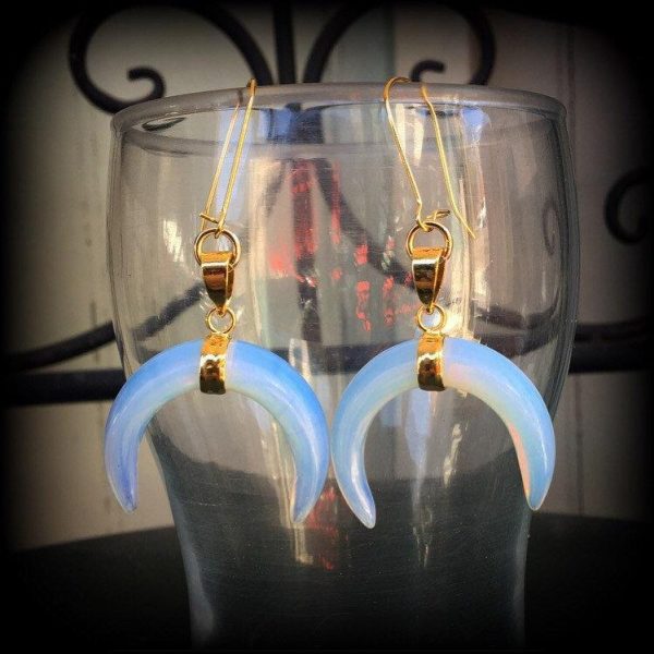 Opalite earrings-Double horn gemstone earrings Fashion