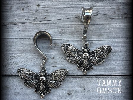 Deaths head moth ear hangers-Insect gauged earrings Discount