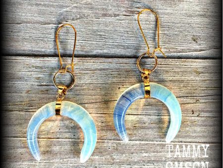 Opalite earrings-Double horn gemstone earrings Fashion