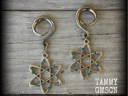 Atom and electron gauged earrings-MCM ear jewelry For Sale