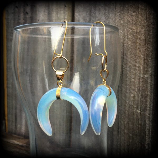 Opalite earrings-Double horn gemstone earrings Fashion